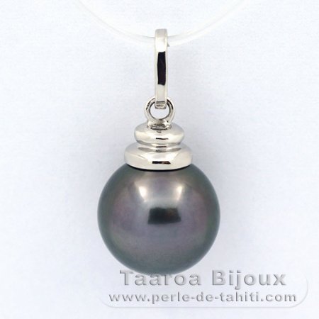 Rhodiated Sterling Silver Pendant and 1 Tahitian Pearl Round C 11.1 mm