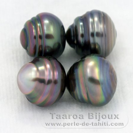 Lot of 4 Tahitian Pearls Ringed C from 9.5 to 9.7 mm