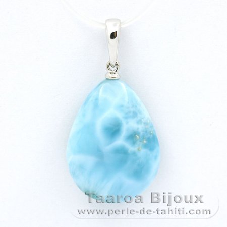 18K Solid White Gold Pendant and 1 Larimar - 19.5 x 14.5 x 6.9 mm - 2.9 gr