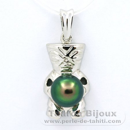 Rhodiated Sterling Silver Pendant and 1 Tahitian Pearl Semi-Baroque C+ 9 mm