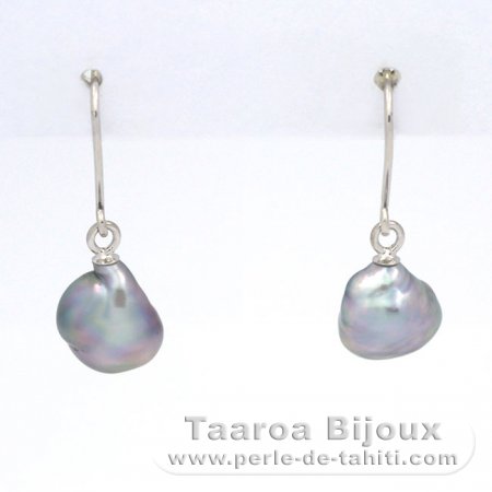 Rhodiated Sterling Silver Earrings and 2 Tahitian Keishis