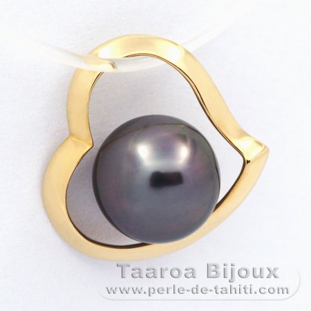 18K solid Gold Pendant and 1 Tahitian Pearl Round B 8 mm