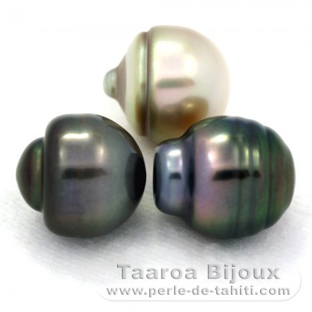 Lot of 3 Tahitian Pearls Ringed C from 11.9 to 12 mm