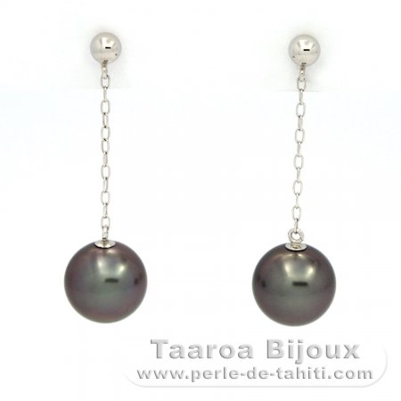 14K solid Gold Earrings and 2 Tahitian Pearls Round B 8 and 8.1 mm