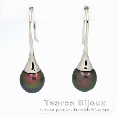 Rhodiated Sterling Silver Earrings and 2 Tahitian Pearls Semi-Baroque A 9.3 mm
