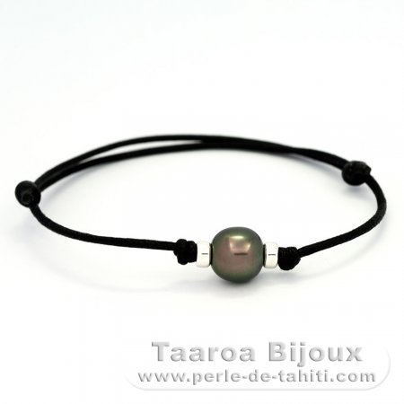 Waxed Cotton Bracelet and 1 Tahitian Pearl Semi-Baroque A 10.2 mm