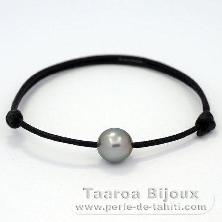 Waxed Cotton Bracelet and 1 Tahitian Pearl Near-Round C 9.9 mm