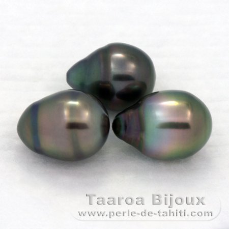 Lot of 3 Tahitian Pearls Ringed B from 9.6 to 9.8 mm