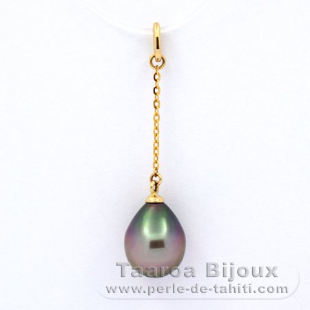 18K solid Gold Pendant and 1 Tahitian Pearl Semi-Baroque A 8.9 mm