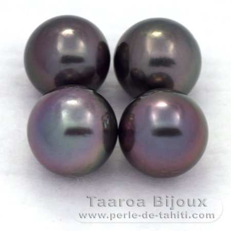 Lot of 4 Tahitian Pearls Round C from 9.1 to 9.4 mm