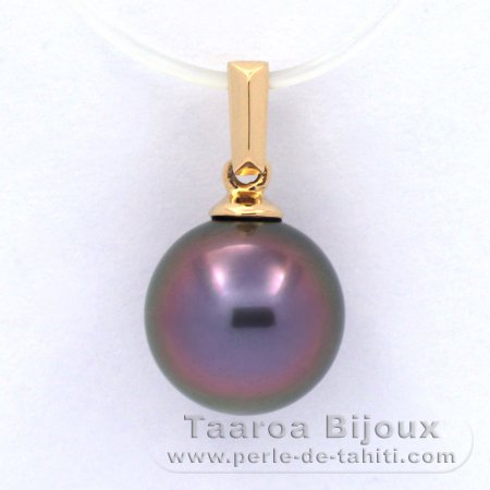 18K solid Gold Pendant and 1 Tahitian Pearl Round B 9.6 mm