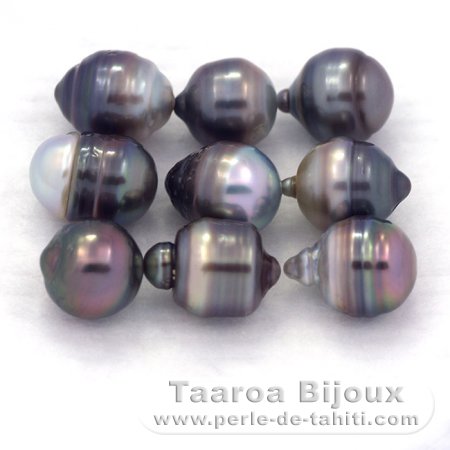 Lot of 9 Tahitian Pearls Ringed C/D from 8 to 8.4 mm