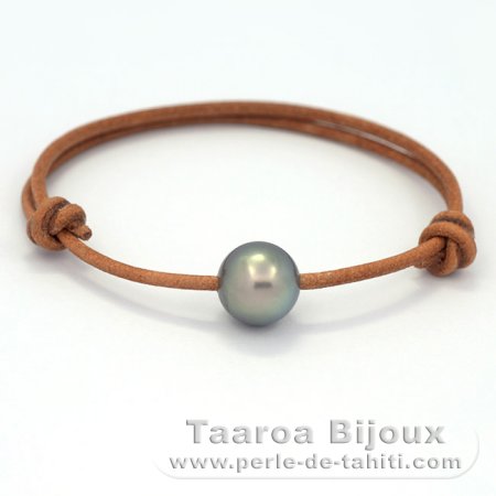 Leather Bracelet and 1 Tahitian Pearl Round C 11.3 mm