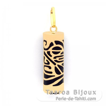 18K Gold Pendant and Black Agate - 21 mm - Piroguier