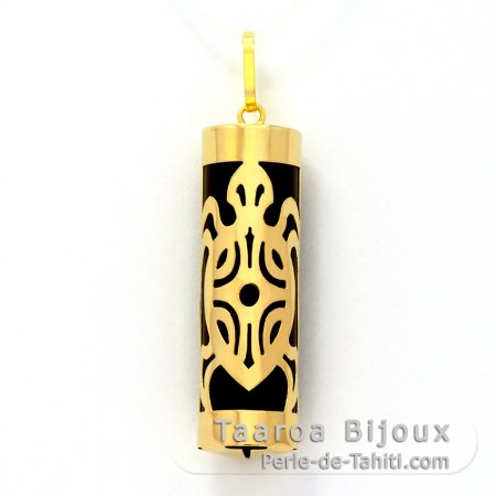 18K Gold Pendant and Black Agate - 30 mm - Turtle