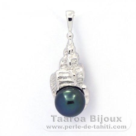 Rhodiated Sterling Silver Pendant and 1 Tahitian Pearl Semi-Baroque B+ 8.8 mm