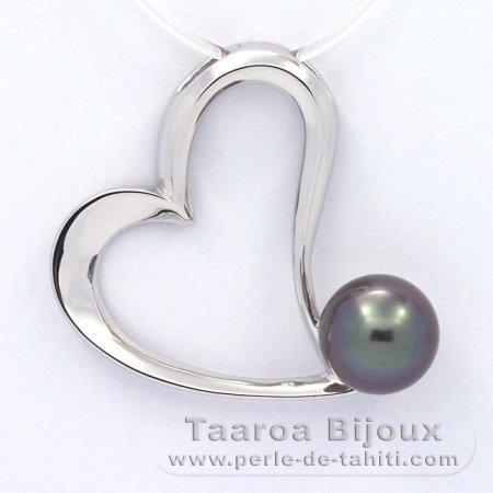Rhodiated Sterling Silver Pendant and 1 Tahitian Pearl Semi-Baroque B 8.9 mm
