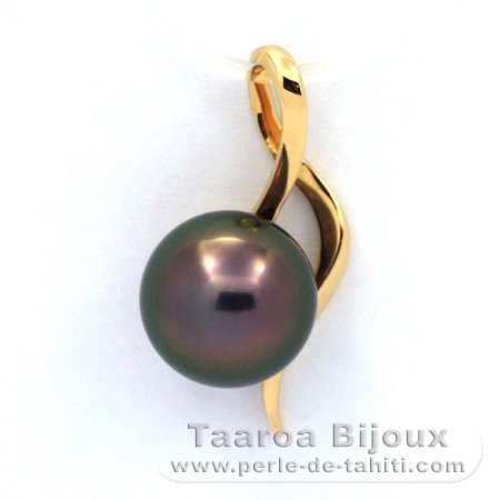 18K solid Gold Pendant and 1 Tahitian Pearl Round B 9.1 mm