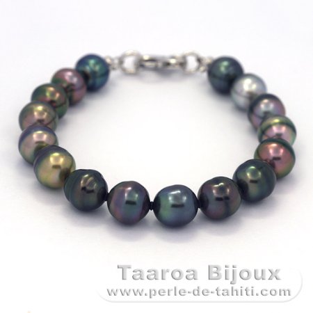 16 Tahitian Pearls Ringed C+ 8.9 to 9.4 mm Bracelet and Rhodiated Sterling Silver
