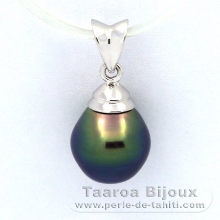 Rhodiated Sterling Silver Pendant and 1 Tahitian Pearl Semi-Baroque B+ 9.2 mm