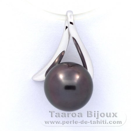 18K Solid White Gold Pendant and 1 Tahitian Pearl Round B 8.4 mm