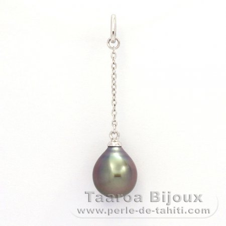 Rhodiated Sterling Silver Pendant and 1 Tahitian Pearl Semi-Baroque A 8.9 mm