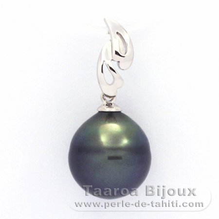 Rhodiated Sterling Silver Pendant and 1 Tahitian Pearl Ringed C 11.6 mm