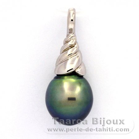 Rhodiated Sterling Silver Pendant and 1 Tahitian Pearl Semi-Baroque C 10.1 mm