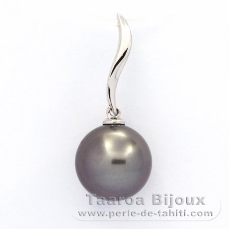 Rhodiated Sterling Silver Pendant and 1 Tahitian Pearl Round C 9.8 mm