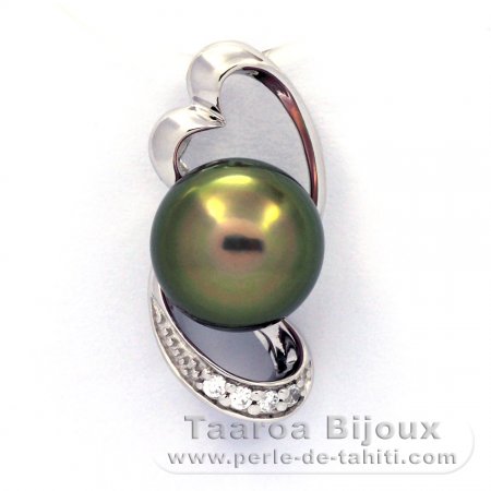 Rhodiated Sterling Silver Pendant and 1 Tahitian Pearl Semi-Baroque B+ 9.4 mm