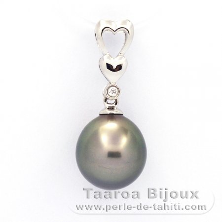 Rhodiated Sterling Silver Pendant and 1 Tahitian Pearl Semi-Baroque C 10.4 mm