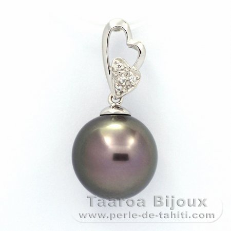 Rhodiated Sterling Silver Pendant and 1 Tahitian Pearl Near-Round C 12.1 mm