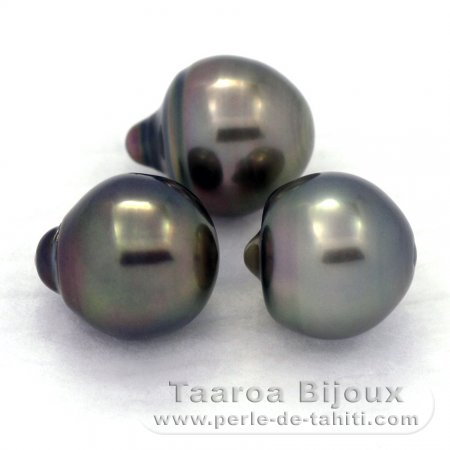 Lot of 3 Tahitian Pearls Semi-Baroque B 10.2 mm