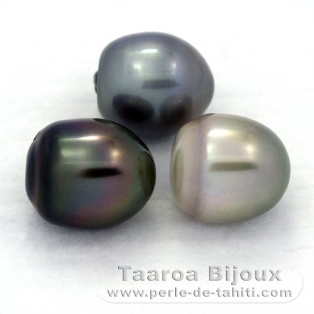 Lot of 3 Tahitian Pearls Semi-Baroque C from 12.2 to 12.4 mm