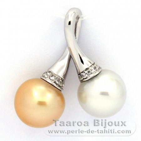 Rhodiated Sterling Silver Pendant and 2 Australian Pearls Semi-Baroque B and C 11 mm