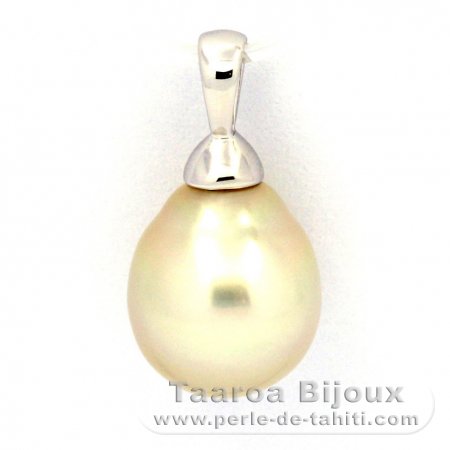 Rhodiated Sterling Silver Pendant and 1 Australian Pearl Semi-Baroque B 10.4 mm