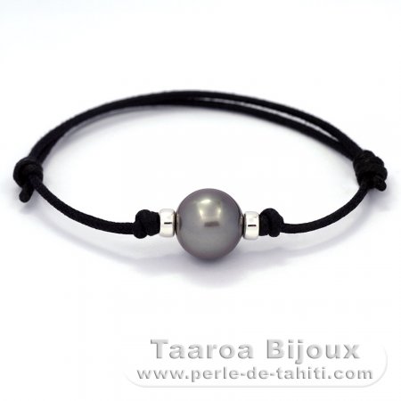 Waxed Cotton Bracelet and 1 Tahitian Pearl Round C 12.2 mm