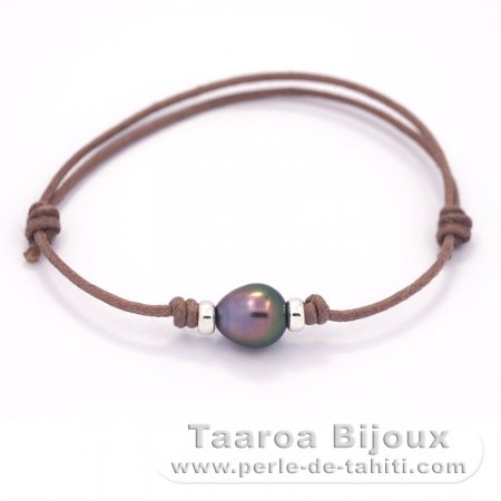Waxed Cotton Bracelet and 1 Tahitian Pearl Semi-Baroque B 8 mm