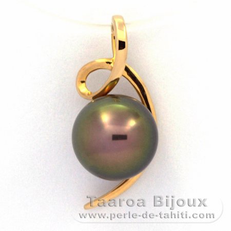 18K solid Gold Pendant and 1 Tahitian Pearl Round B 9.1 mm