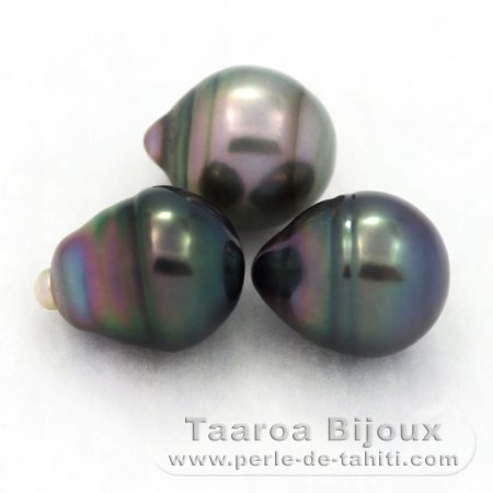 Lot of 3 Tahitian Pearls Ringed B from 9.3 to 9.6 mm