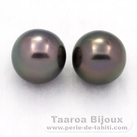 Lot of 2 Tahitian Pearls Round C 9.4 mm