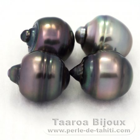 Lot of 4 Tahitian Pearls Ringed C from 13 to 13.1 mm