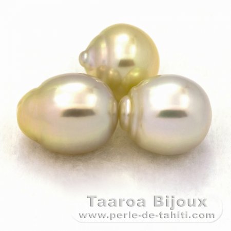 Lot of 3 Australian Pearls Semi-Baroque B from 11.2 to 11.4 mm