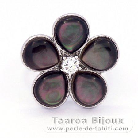 Rhodiated Sterling Silver Ring and Tahitian Mother-of-Pearl