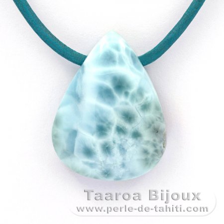 Leather Necklace and 1 Larimar - 30 x 23 x 9 mm - 11.2 gr