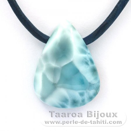 Leather Necklace and 1 Larimar - 24 x 18 x 9 mm - 6.9 gr
