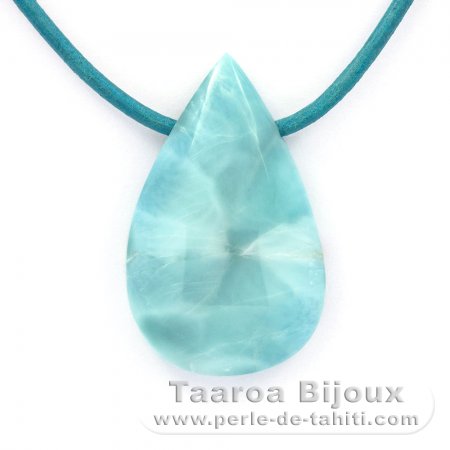 Leather Necklace and 1 Larimar - 38 x 23 x 8 mm - 12.5 gr
