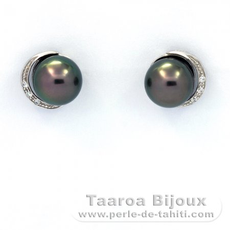 Rhodiated Sterling Silver Earrings and 2 Tahitian Pearls Near-Round C 8.5 mm