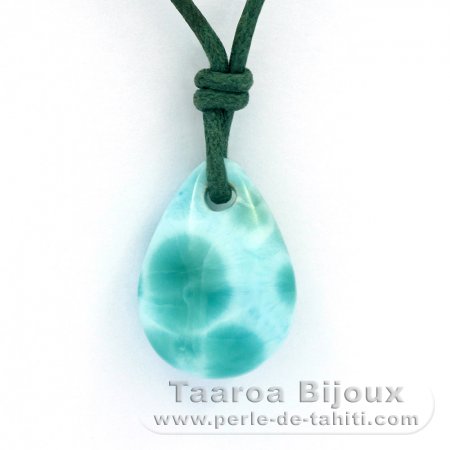 Cotton Necklace and 1 Larimar - 16 x 12 x 6 mm - 2 gr