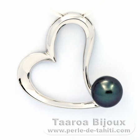 Rhodiated Sterling Silver Pendant and 1 Tahitian Pearl Semi-Baroque B 8.5 mm